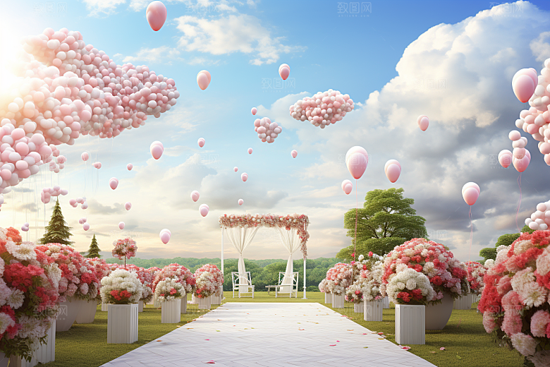 草坪婚礼清新场地布置素材