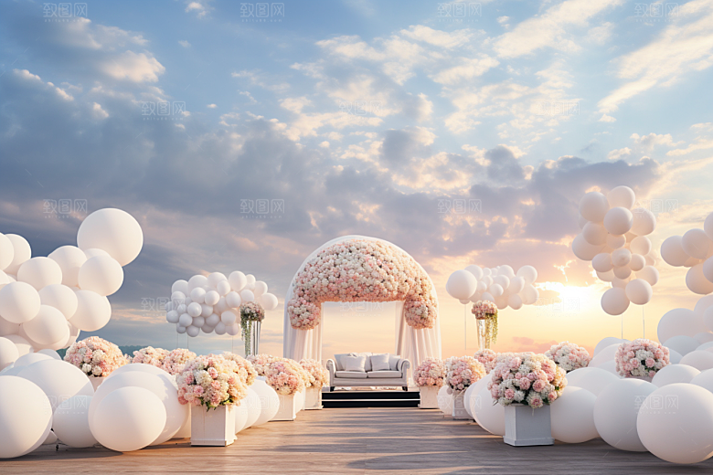 草坪婚礼场地布置鲜花素材