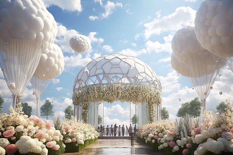 草坪婚礼浪漫鲜花素材