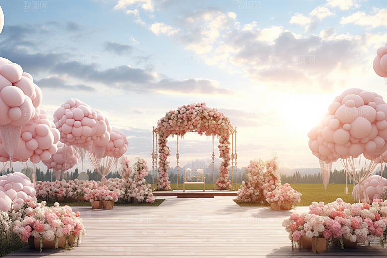 草坪婚礼鲜花梦幻素材