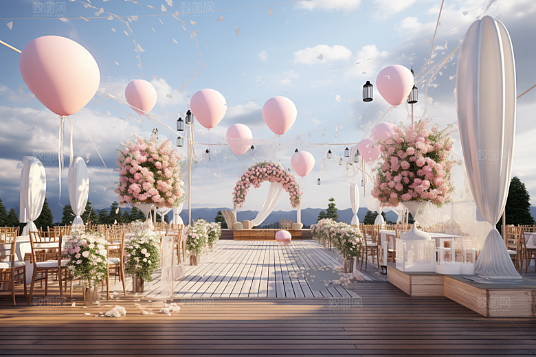 草坪婚礼浪漫鲜花素材