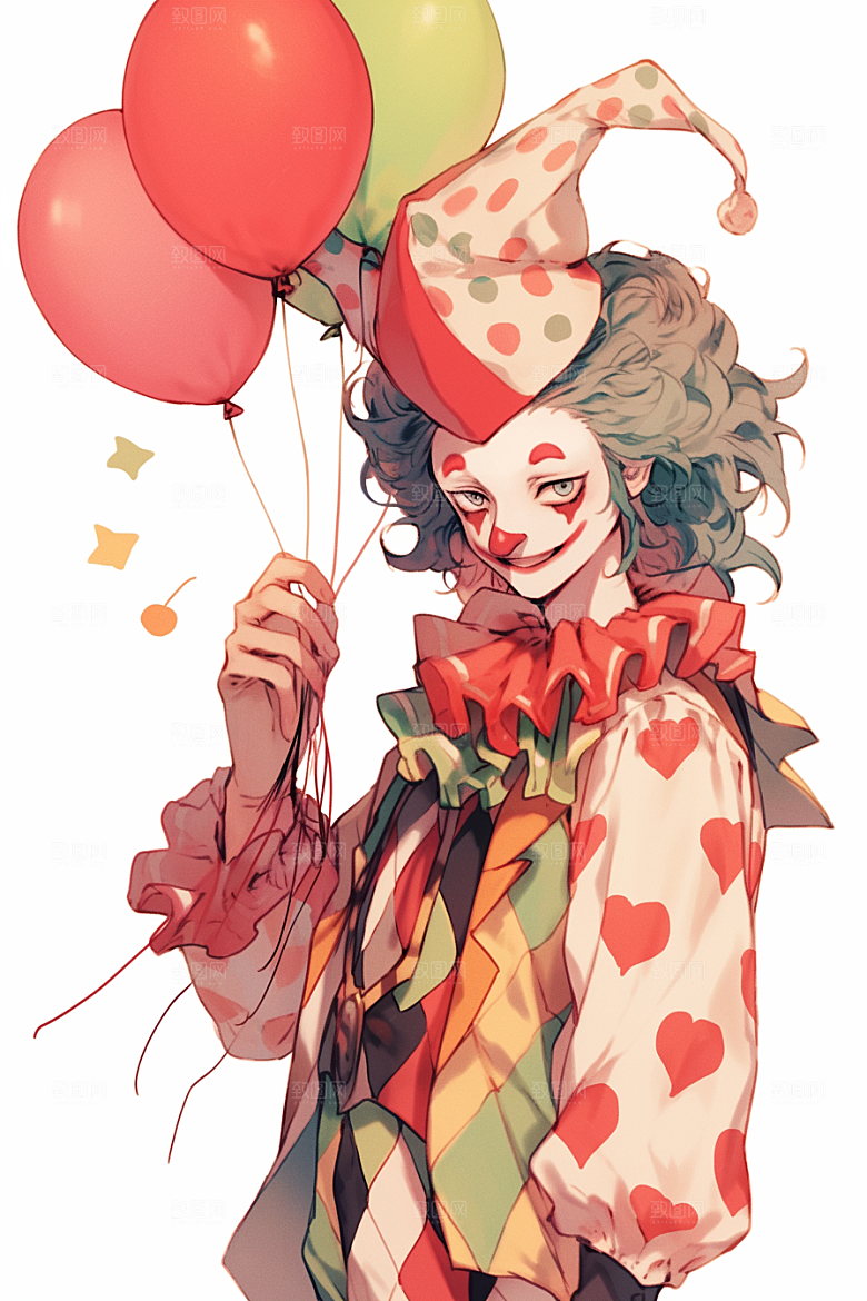 愚人节小丑手绘形象插画