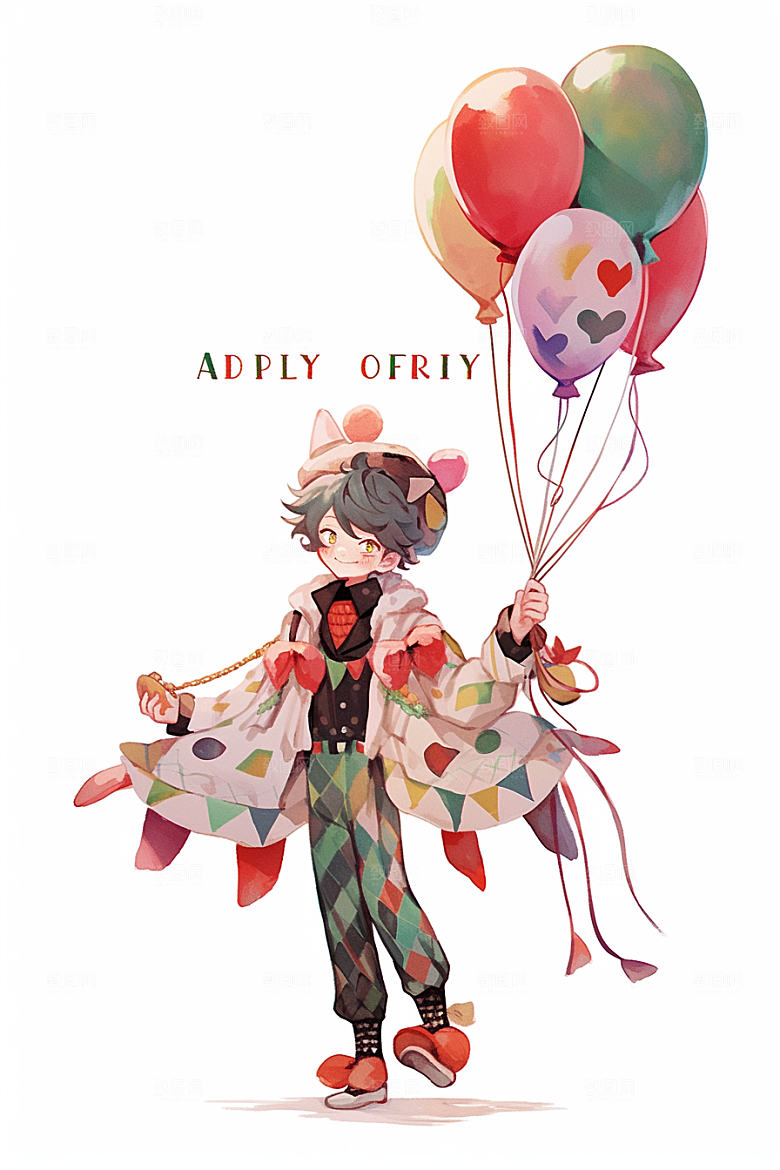 愚人节小丑彩色氛围插画