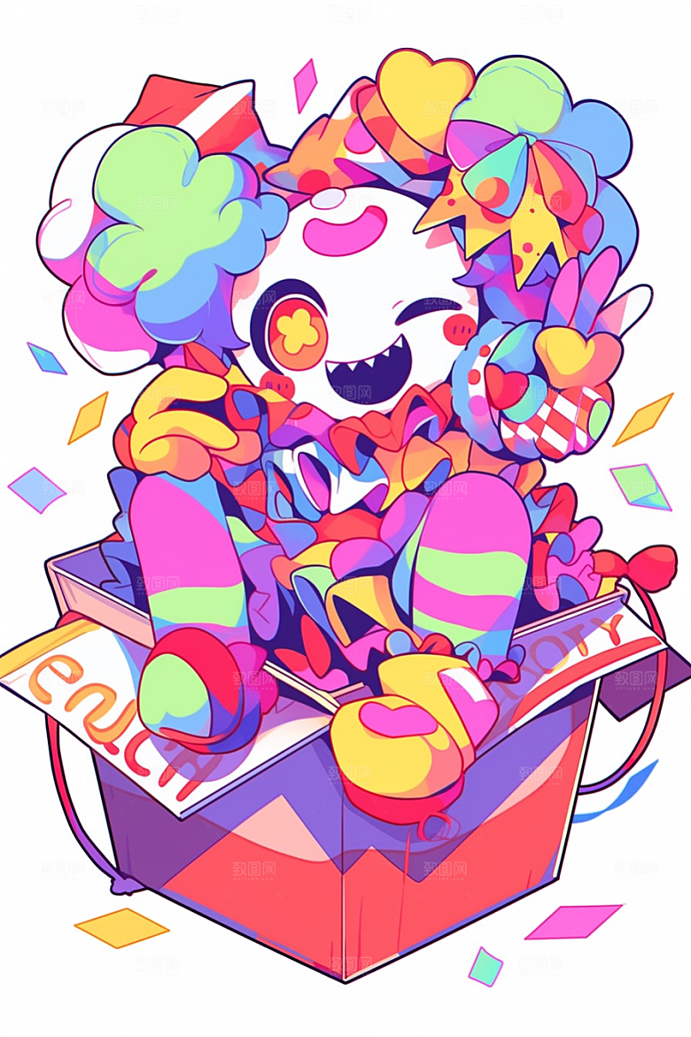 愚人节小丑可爱手绘插画
