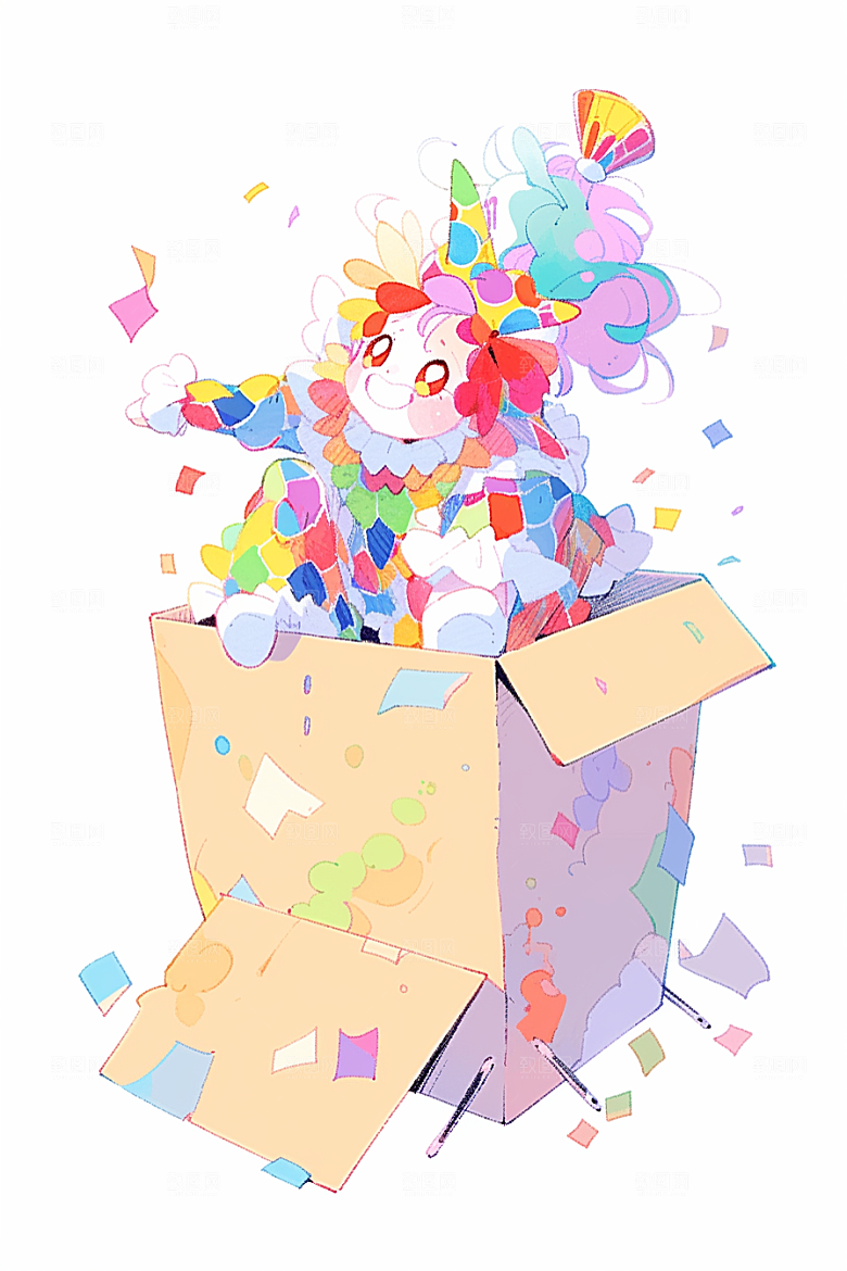 愚人节小丑庆祝可爱插画