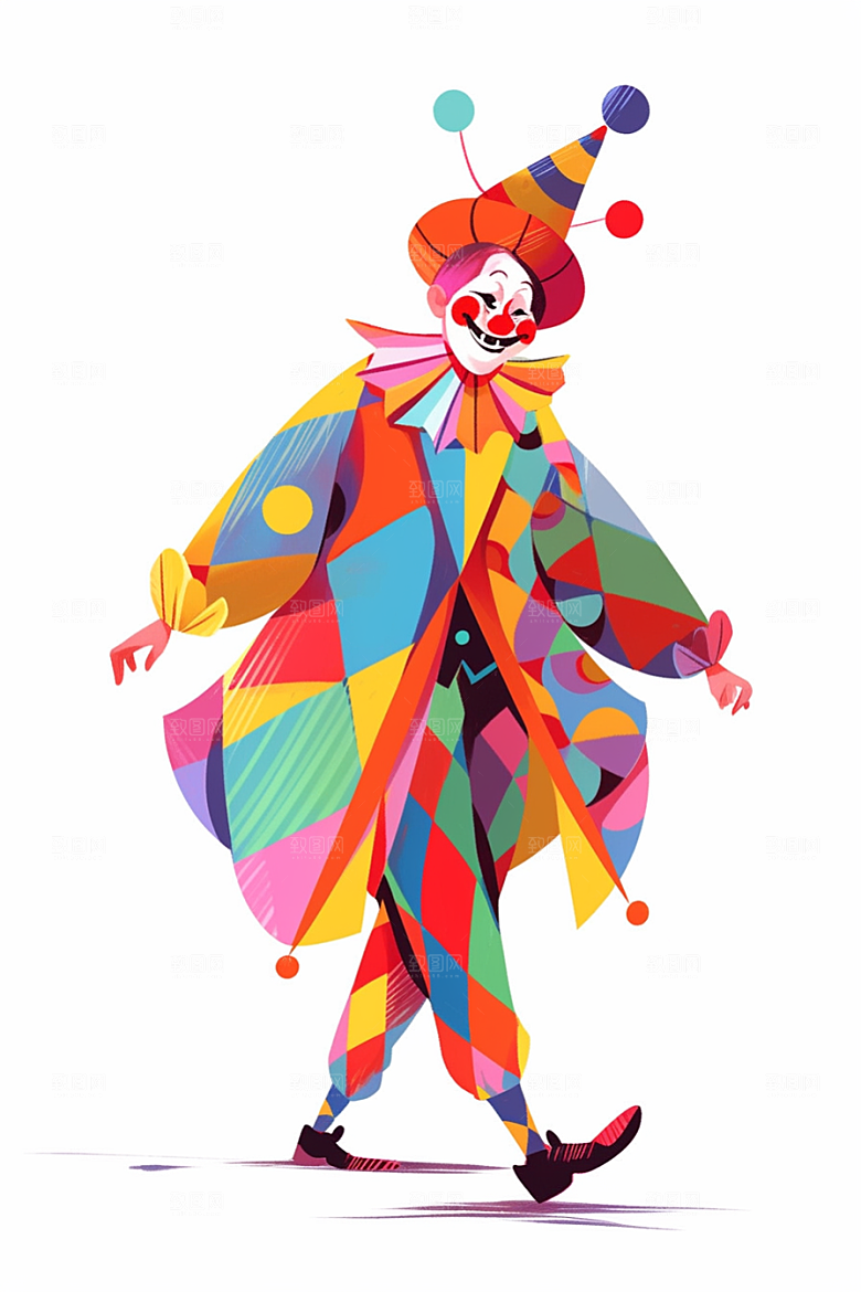 愚人节小丑可爱彩色插画