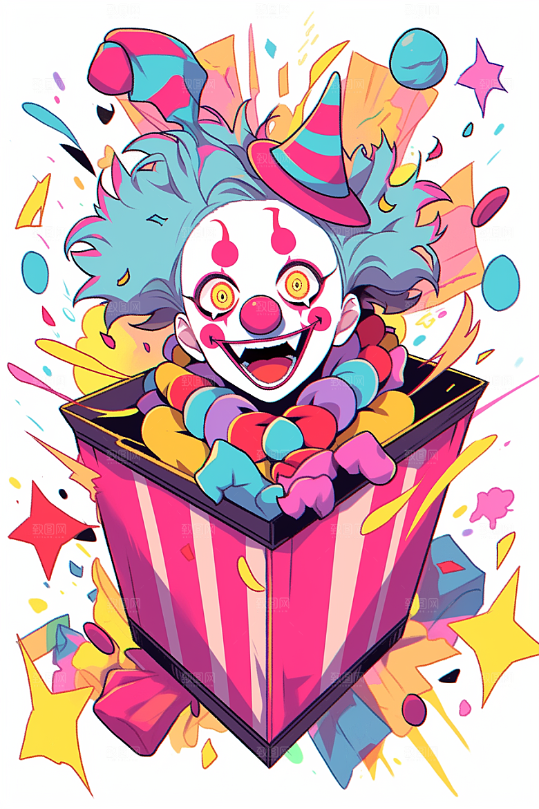 愚人节小丑庆祝手绘插画