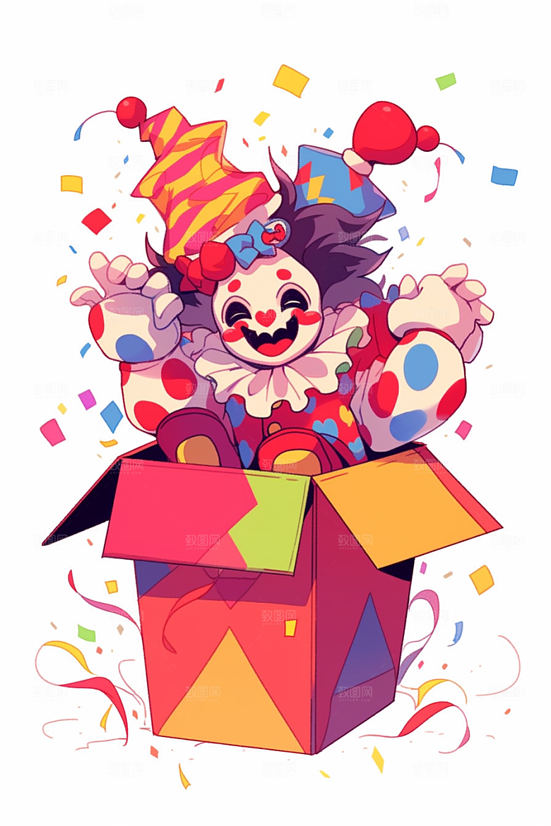 愚人节小丑庆祝手绘插画