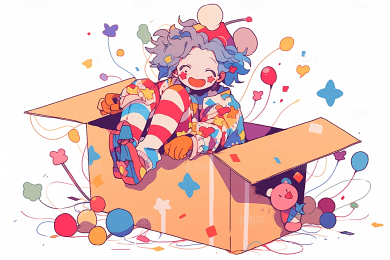愚人节小丑庆祝手绘插画