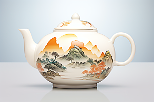 茶壶山水中国风写实艺术插画