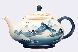 茶壶山水风景写实艺术插画