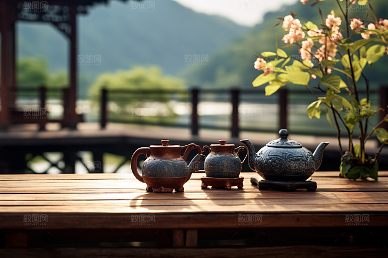 茶园茶具绿色茗茶摄影图