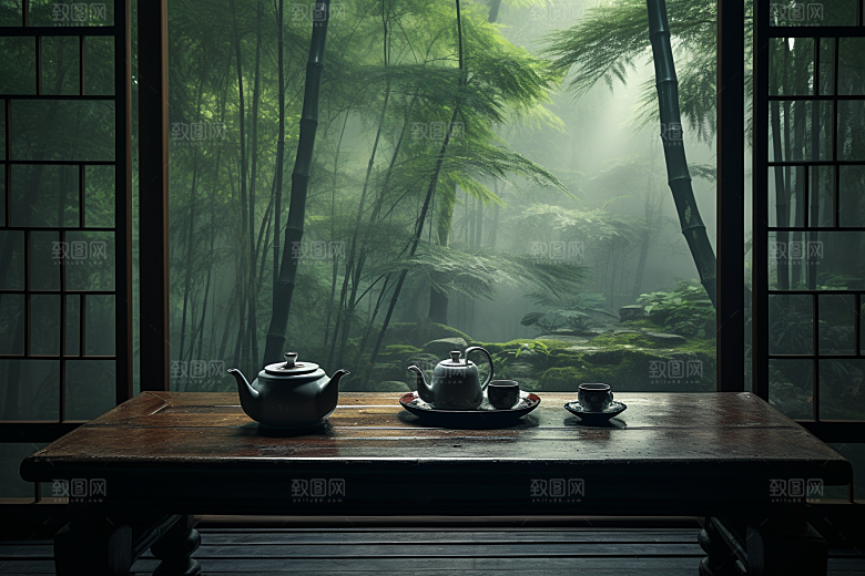 茶园茶具清新高清摄影图