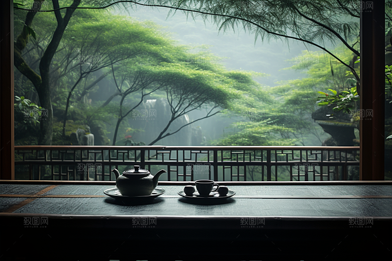 茶园茶具高清茗茶摄影图