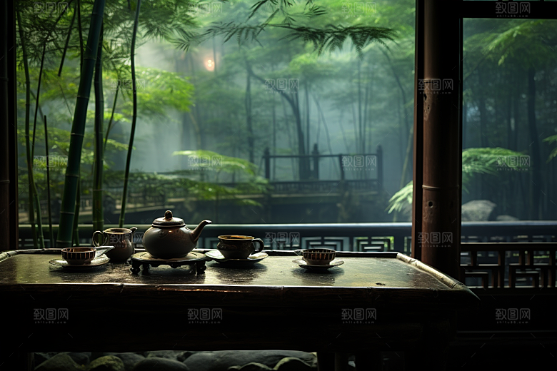茶园茶具喝茶高清摄影图