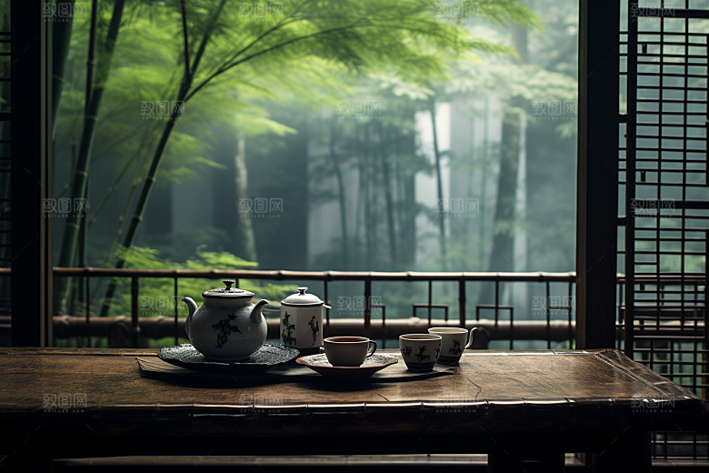 茶园茶具绿色清新摄影图