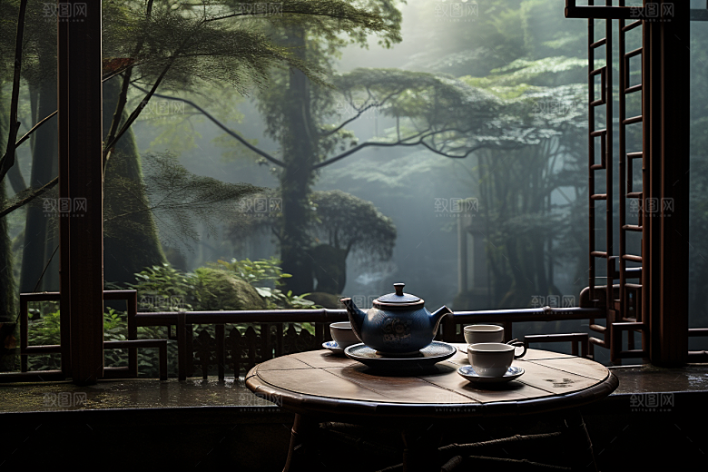 茶园茶具品茶高清摄影图