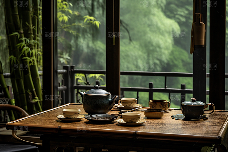 茶园茶具品茶绿色摄影图