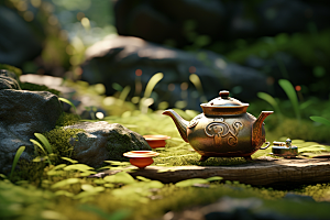 茶园茶具饮茶喝茶摄影图