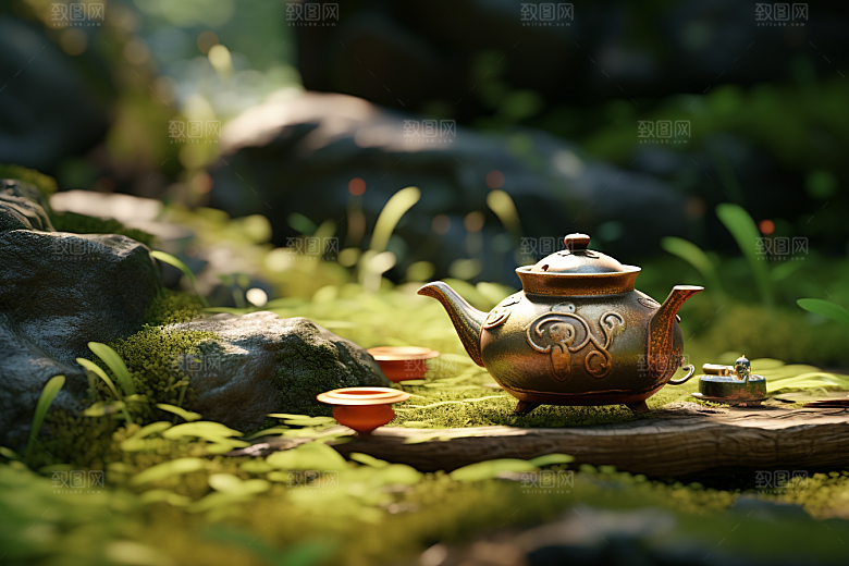 茶园茶具饮茶喝茶摄影图