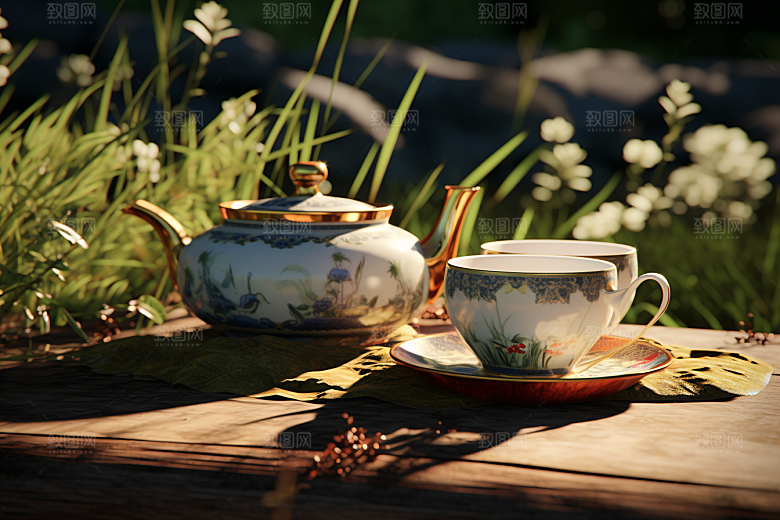 茶园茶具饮茶高清摄影图
