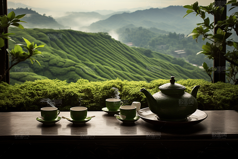茶园茶具饮茶高清摄影图
