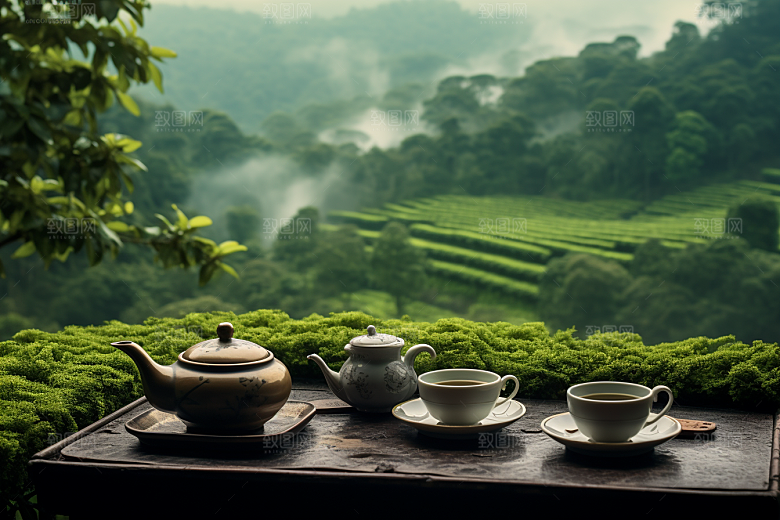 茶园茶具高清绿色摄影图