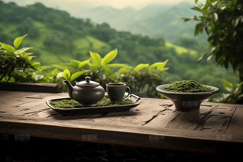 茶园茶具喝茶高清摄影图