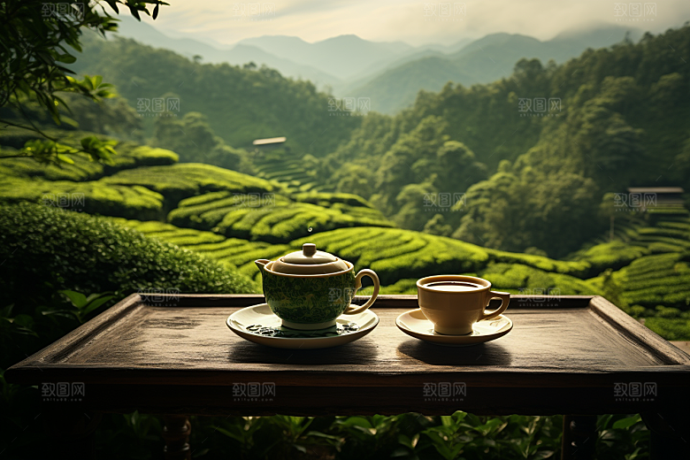 茶园茶具饮茶高清摄影图
