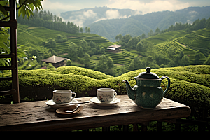 茶园茶具清新饮茶摄影图