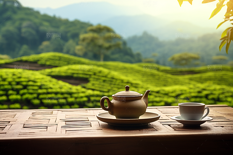 茶园茶具喝茶高清摄影图