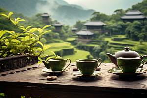 茶园茶具高清绿色摄影图