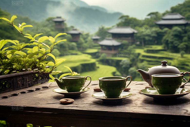 茶园茶具高清绿色摄影图