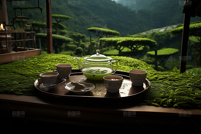 茶园茶具茗茶喝茶摄影图