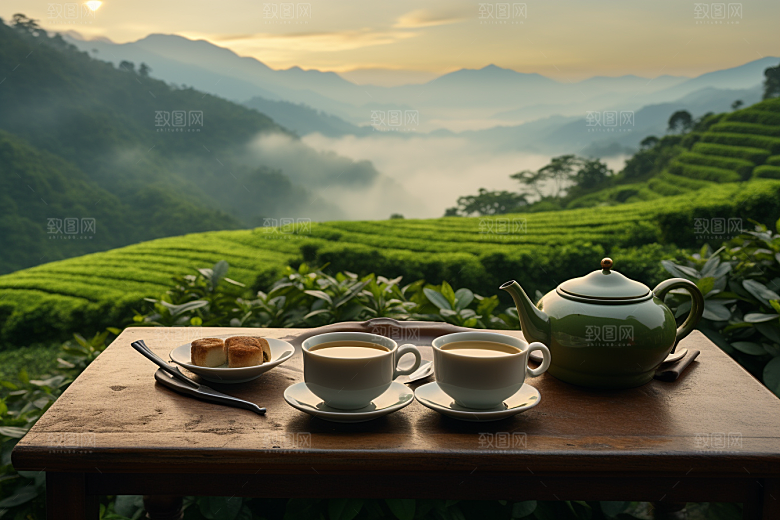 茶园茶具喝茶茗茶摄影图