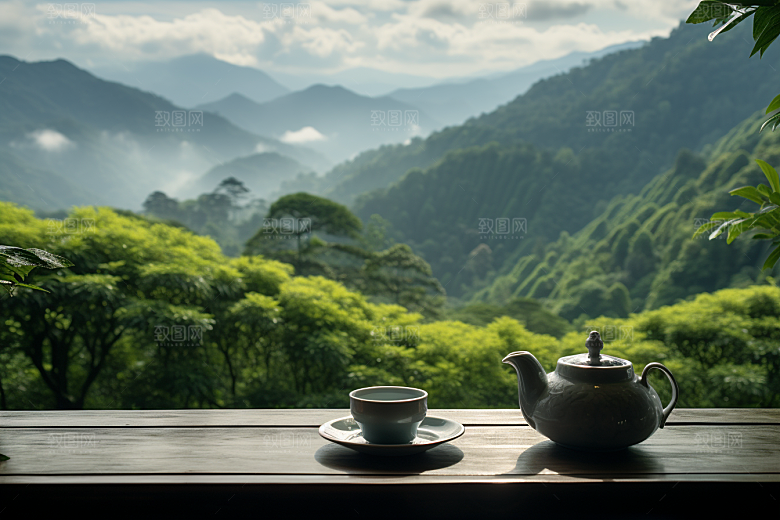 茶园茶具清新饮茶摄影图