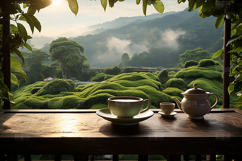 茶园茶具品茶饮茶摄影图