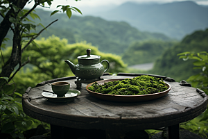 茶园茶具绿色高清摄影图