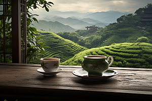 茶园茶具喝茶饮茶摄影图