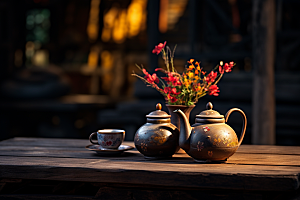 茶园茶具清新喝茶摄影图