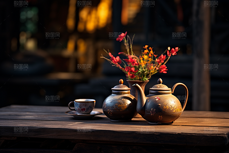 茶园茶具清新喝茶摄影图
