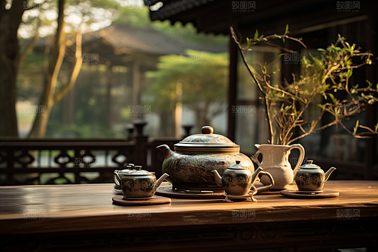 茶园茶具高清茗茶摄影图