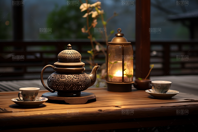 茶园茶具清新喝茶摄影图