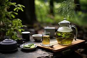 茶园茶具茗茶绿色摄影图
