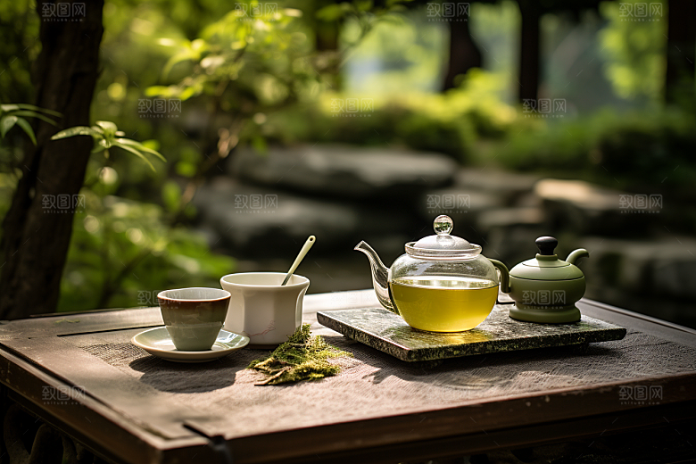 茶园茶具清新饮茶摄影图