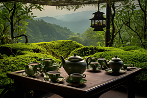 茶园茶具绿色清新摄影图