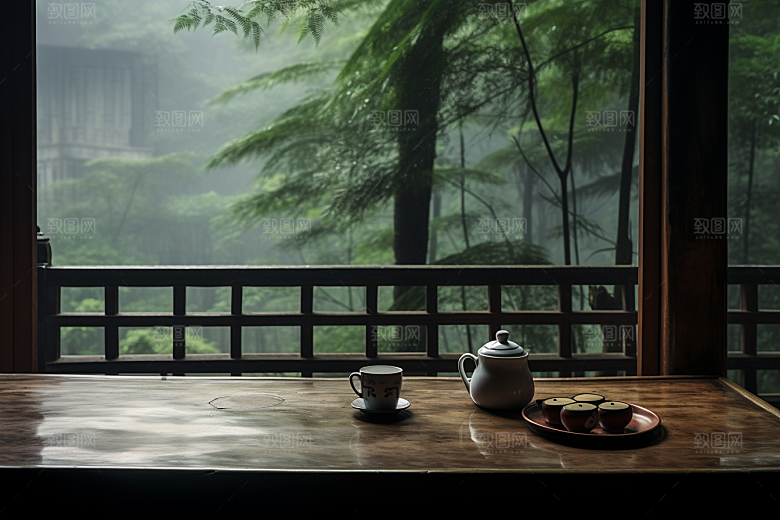 茶园茶具绿色茗茶摄影图