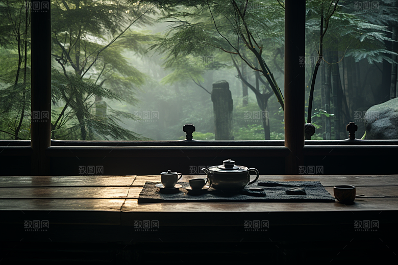 茶园茶具茗茶品茶摄影图