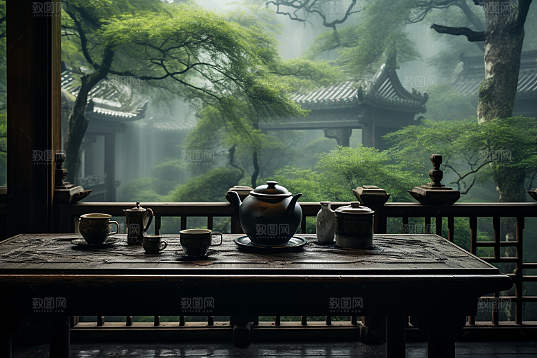 茶园茶具清新饮茶摄影图
