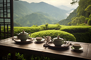 茶园茶具品茶喝茶摄影图